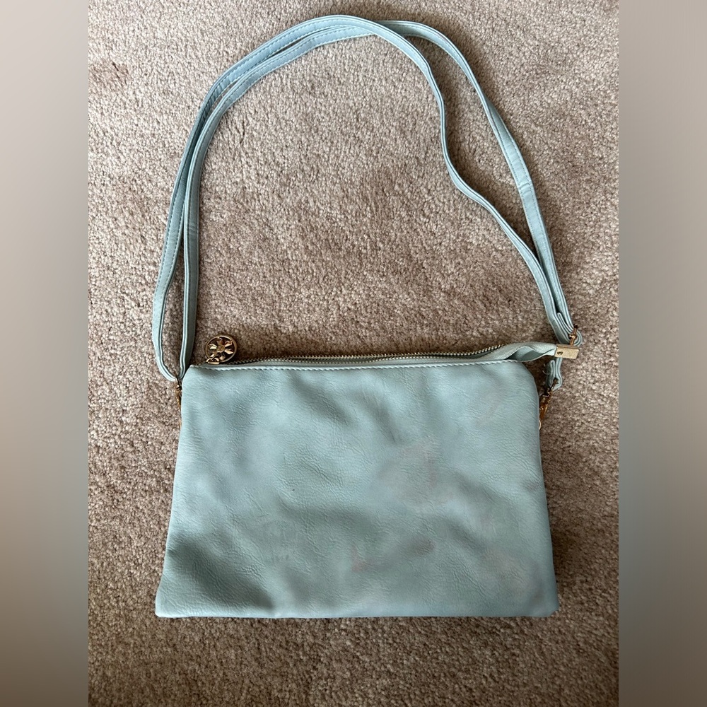 Pale Blue Clutch Purse with removable Handle